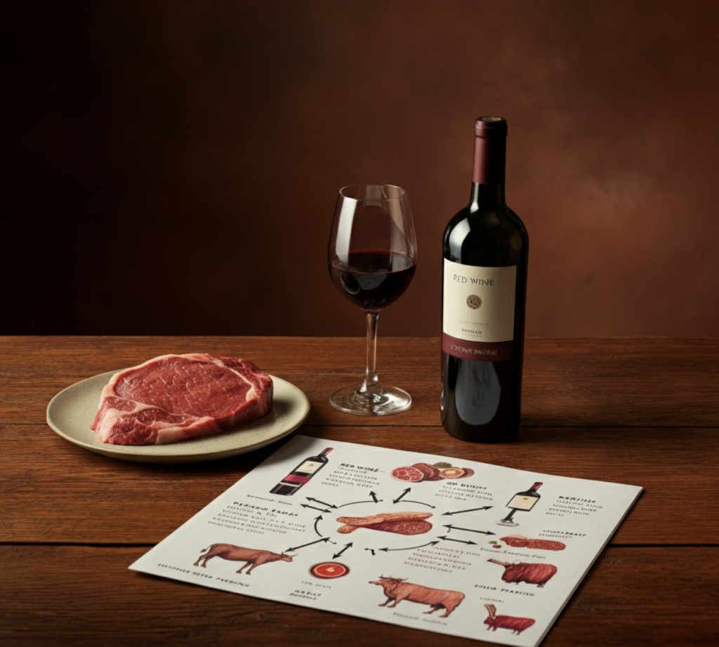 a red wine with stake